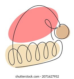 Continuous one line art of Christmas hat. Linear style and hand-drawn logo. Merry Christmas and Happy New Year concept.