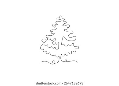 Continuous One Line art Christmas Design Elements Postcard Tree Sketch Premium Template Vector icon 
