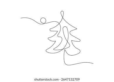 Continuous One Line art Christmas Design Elements Postcard Tree Sketch Premium Template Vector icon 
