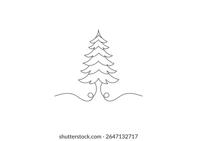 Continuous One Line art Christmas Design Elements Postcard Tree Sketch Premium Template Vector icon 
