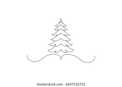 Continuous One Line art Christmas Design Elements Postcard Tree Sketch Premium Template Vector icon 
