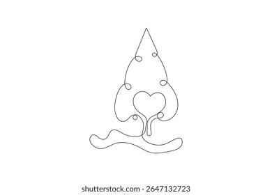 Continuous One Line art Christmas Design Elements Postcard Tree Sketch Premium Template Vector icon 
