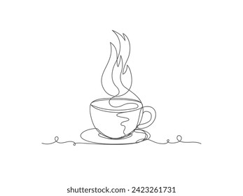 Continuous one line art cup of coffee isolated vector illustration on white background.