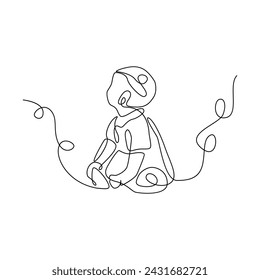 Continuous one line art of Cute baby sitting on the white background