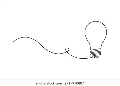 Continuous one line art design of light bulb. Single line drawing lamp concept outline vector illustration