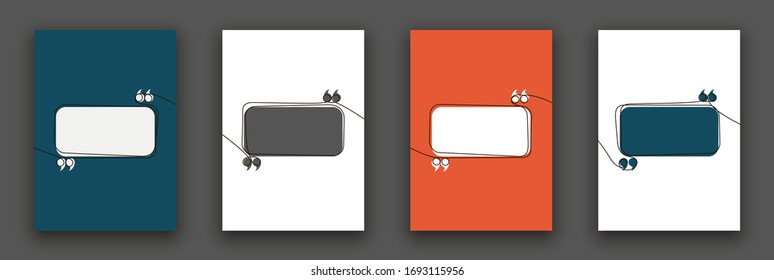 continuous one line art drawing Quote speech bubble blank templates set on flat paper. Modern Minimal design continuous one line art typography flat design cloud. single quotation speech bubble set.