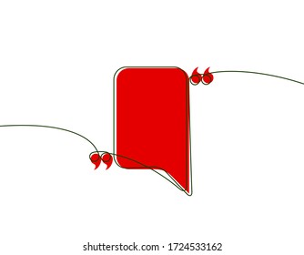 Continuous one line art drawing Quote speech bubble blank template. Modern Minimal design trend continuous one line art typography flat design cloud. single quotation speech bubble isolated on white.