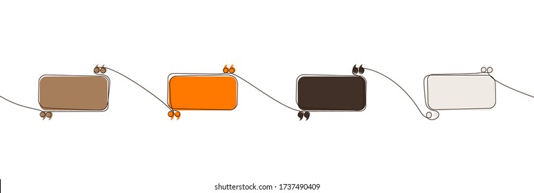 continuous one line art drawing Quote speech bubble templates set on white. Modern Minimal design continuous one line art typography flat design cloud. Set quotation speech bubble isolated on white.