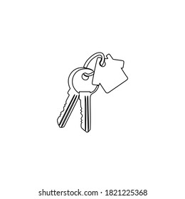 Continuous one line art drawing symbol of house keys