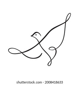 Continuous one line art drawing bird. Flying pigeon logo. Black and white vector illustration. Concept for logo, card, banner, poster, flyer.