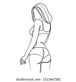 Continuous one line art drawing of woman body in bikini. Young girl beauty minimalist. Female figure