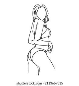 Continuous one line art drawing of woman body in bikini. Young girl beauty minimalist. Female figure