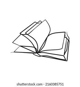 Continuous one line art drawing open book with flying pages, Single line minimalism design