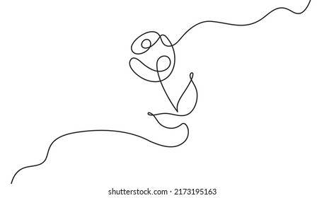 Continuous one line art drawing vector illustration of rose flower minimalist design minimalism concept logo. Greeting card, textile and web design.