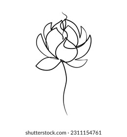 Continuous one line art drawing of beauty lotus flower, Hand drawn single line lotus flowers