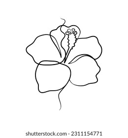 Continuous one line art drawing of beauty hibiscus flower, Hand drawn single line hibiscus flowers