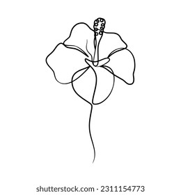 Continuous one line art drawing of beauty hibiscus flower, Hand drawn single line hibiscus flowers