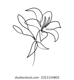 Dibujo continuo de una línea de arte de flor de lirio de belleza, flor de lirio dibujado a mano de una sola línea