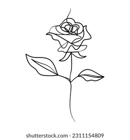 Continuous one line art drawing of beauty rose flower, Hand drawn single line rose flowers