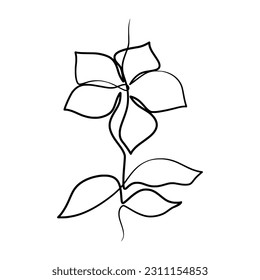 Continuous one line art drawing of beauty periwinkle flower, Modern continuous line art drawing