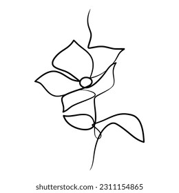 Continuous one line art drawing of beauty periwinkle flower, Modern continuous line art drawing