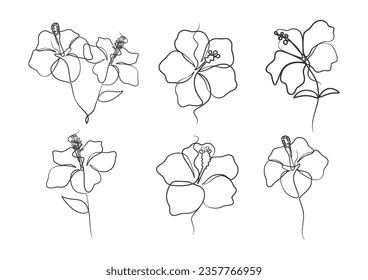 Continuous one line art drawing of beauty hibiscus flower, Hand drawn single line hibiscus flowers