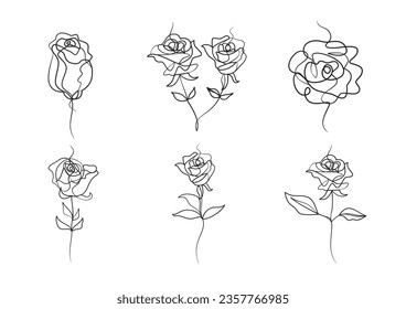 Continuous one line art drawing of beauty rose flower, Hand drawn single line rose flowers
