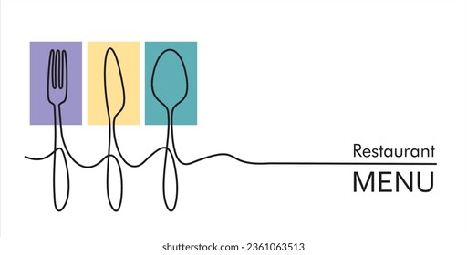 Continuous one line art or One Line Drawing of  knife, spoon and fork. Restaurant concept hand draw line art design vector illustration for cafe, shop or food delivery service