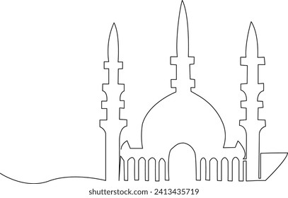 Diseño continuo de una línea de arte dibujar mezquita construir ilustración concepto de religión