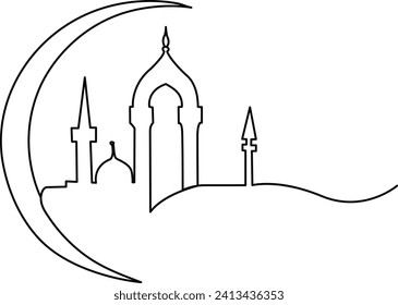 Kontinuierliches Bild-Zeichnungen Moschee-Illustration, Vektorgrafik