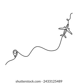 Continuous one line art drawing flying passenger plane vector