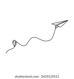 Continuous one line art drawing flying paper plane vector illustration