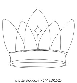 Continuous one line art drawing crown design and outline vector minimalism style