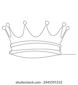 Continuous one line art drawing crown design and outline vector minimalism style