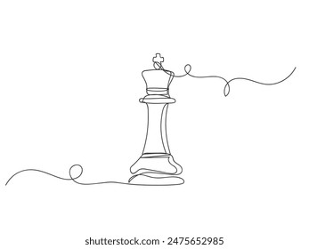 Kontinuierliche Ein-Linien-Kunst-Zeichnung des Schachkönigs einfache isolierte Vektorillustration auf weißem Hintergrund.