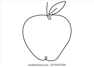 Continuous one line art drawing apple outline vector art illustration