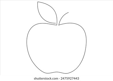 Continuous one line art drawing apple outline vector art illustration