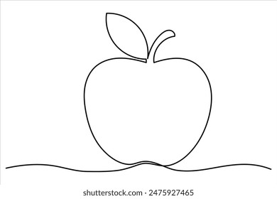 Continuous one line art drawing apple outline vector art illustration