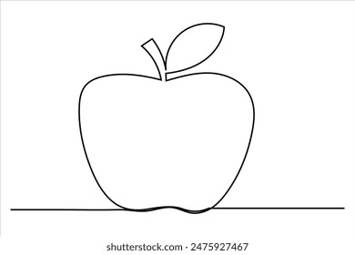 Continuous one line art drawing apple outline vector art illustration
