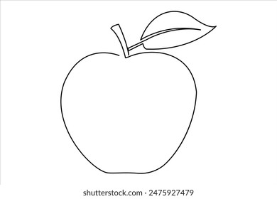 Continuous one line art drawing apple outline vector art illustration