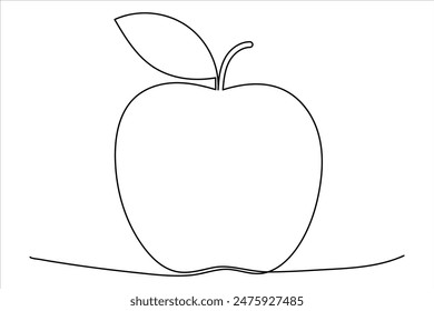 Continuous one line art drawing apple outline vector art illustration