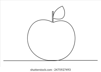 Continuous one line art drawing apple outline vector art illustration