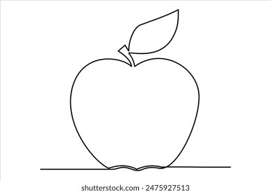 Continuous one line art drawing apple outline vector art illustration
