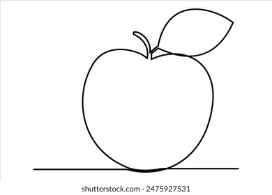 Continuous one line art drawing apple outline vector art illustration