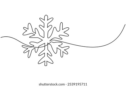 Kontinuierliche einzeilige Kunstzeichnung von Schneeflocken, Winter Thema Vektor, kontinuierlich einzeilig gezeichnet Weihnachten Schneeflocke handgezeichnetes Bild Silhouette