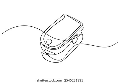 Dibujo continuo de una línea de pulso oxímetro en el dedo. Dispositivo digital para medir la saturación de oxígeno en humanos, oxímetro de pulso de dibujo de una sola línea
