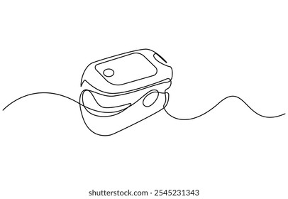 Um oxímetro contínuo de pulso de desenho de uma linha em dedo. Dispositivo digital para medir a saturação de oxigênio em humanos, Oximeter de pulso de desenho de uma linha única