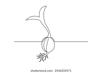 Dibujo continuo de una línea de arte de Ilustración vectorial de contorno de procesamiento de crecimiento de plantas