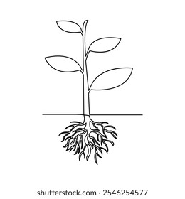 Continuous one line art drawing of plant growth processing outline vector illustration