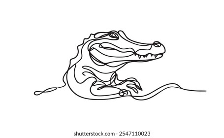 continuous one line art drawing of crocodile in water vector art illustration